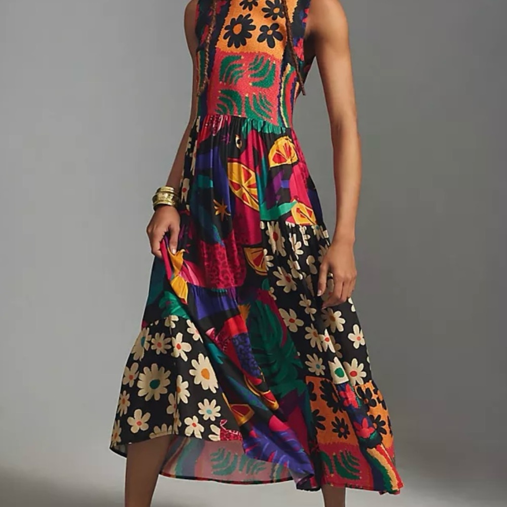 FARM by Anthropologie. Size M. Colorful Tiered sleeveless maxi dress. Viscose.